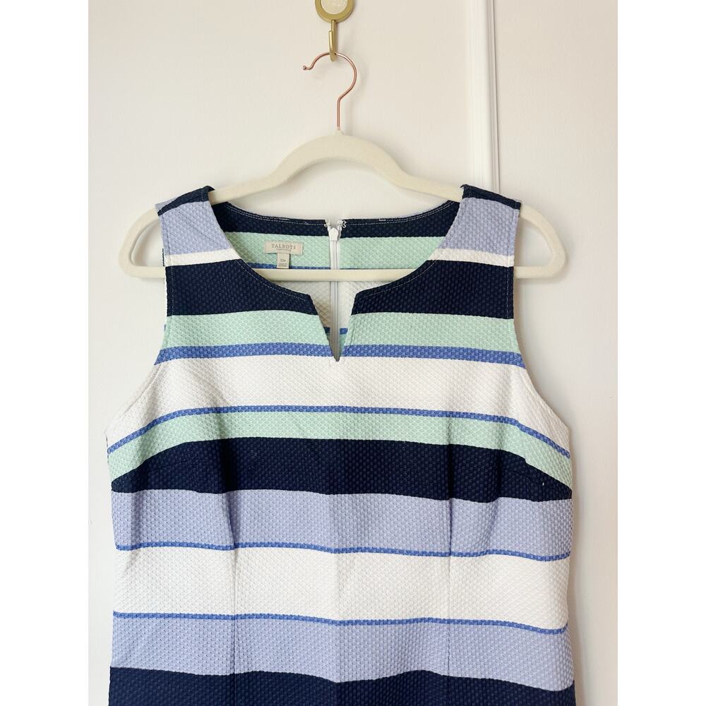 Talbot's Striped Shift Dress Size 12P Blue White Green 99% Cotton - Picture 7 of 8
